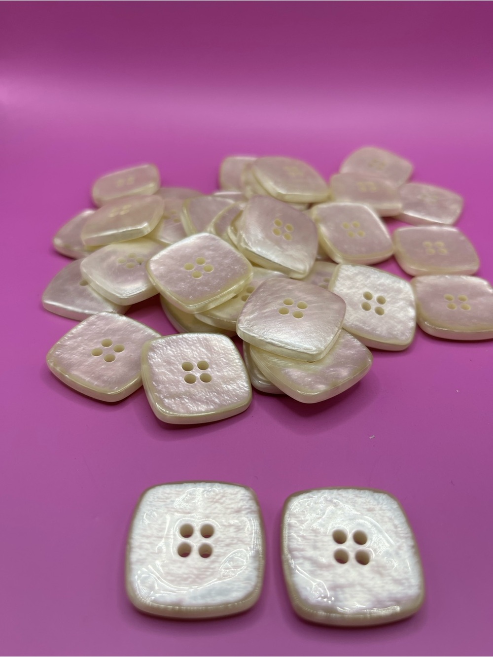 Vintage Pearlescent Square Four-Hole Buttons - Cream